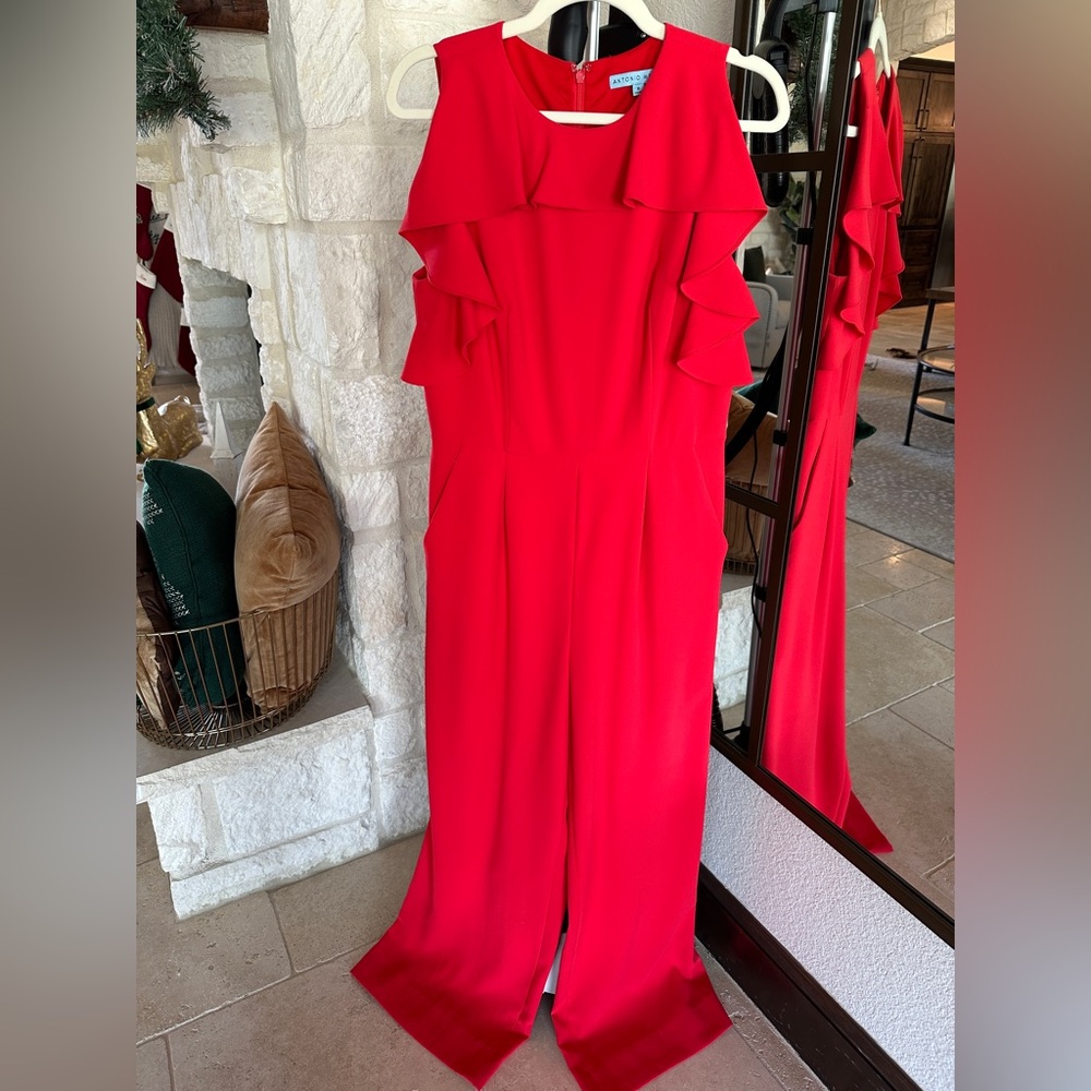 ANTONIO MELANI Vibrant Red Ruffled Jumpsuit
